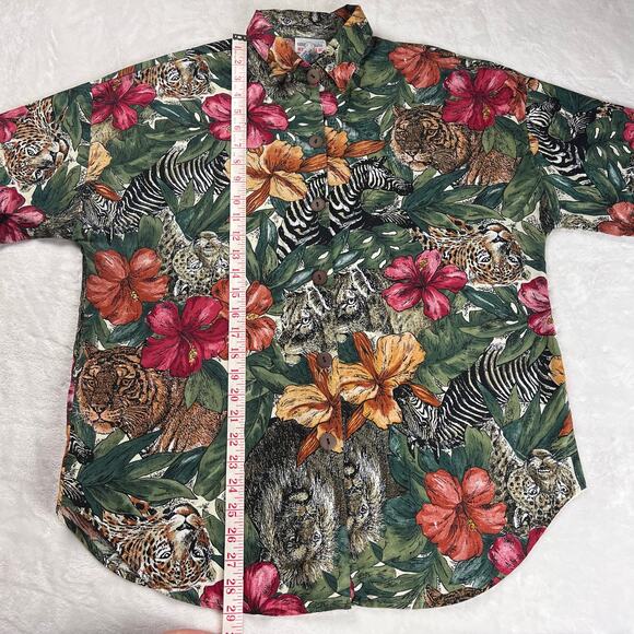 Denim Republic Vintage Safari Tropical Women's Blouse Shirt Size Large AOP Zebra - Picture 4 of 7